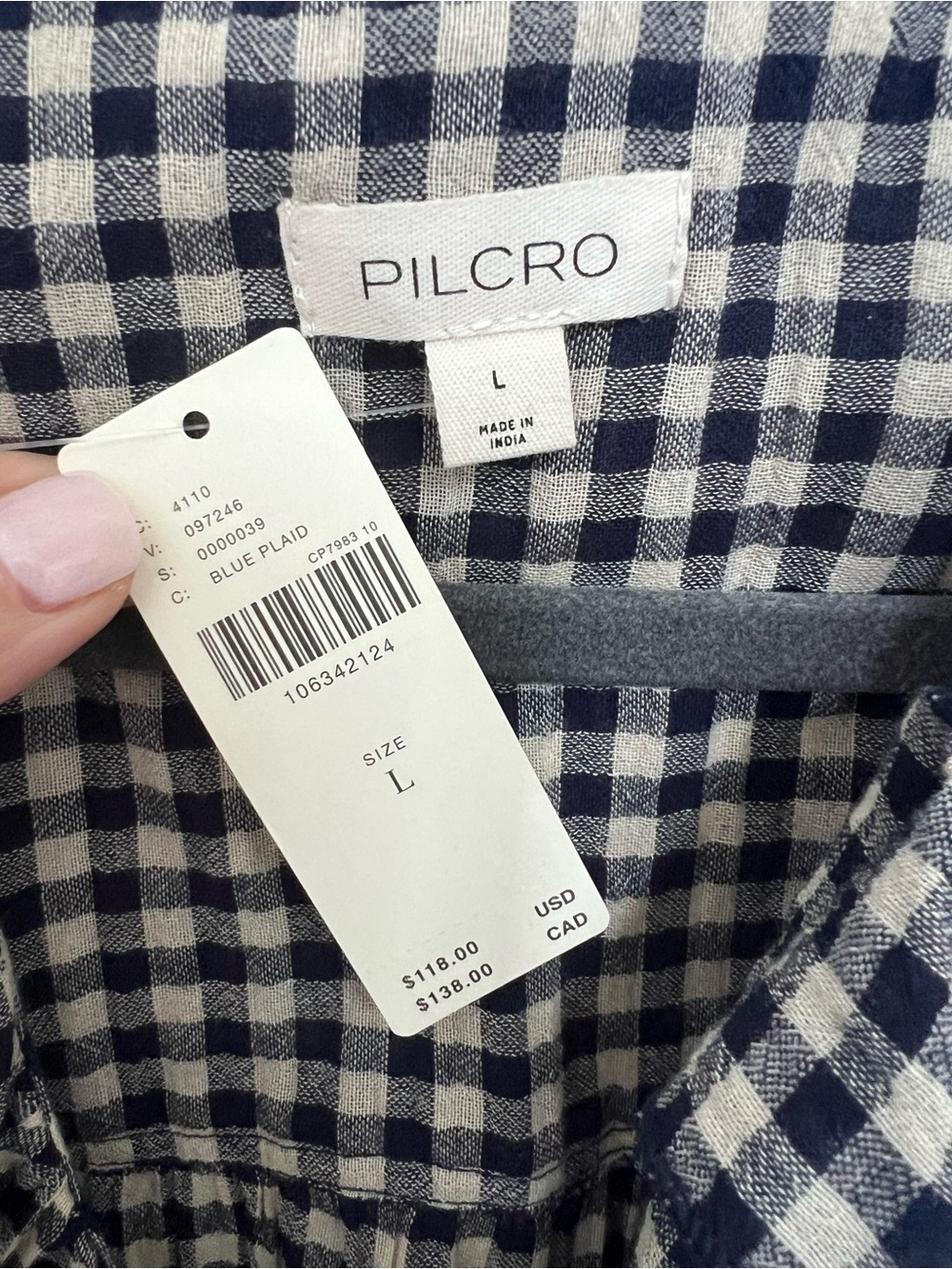 Pilcro for Anthropologie Blue Gingham Ruffle Button Front Blouse - Picture 3 of 12